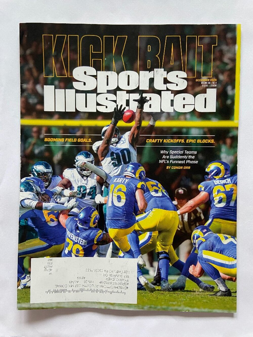Sports Illustrated Magazine December 2025 Eagles/Rams Kick Bait Cover With Label